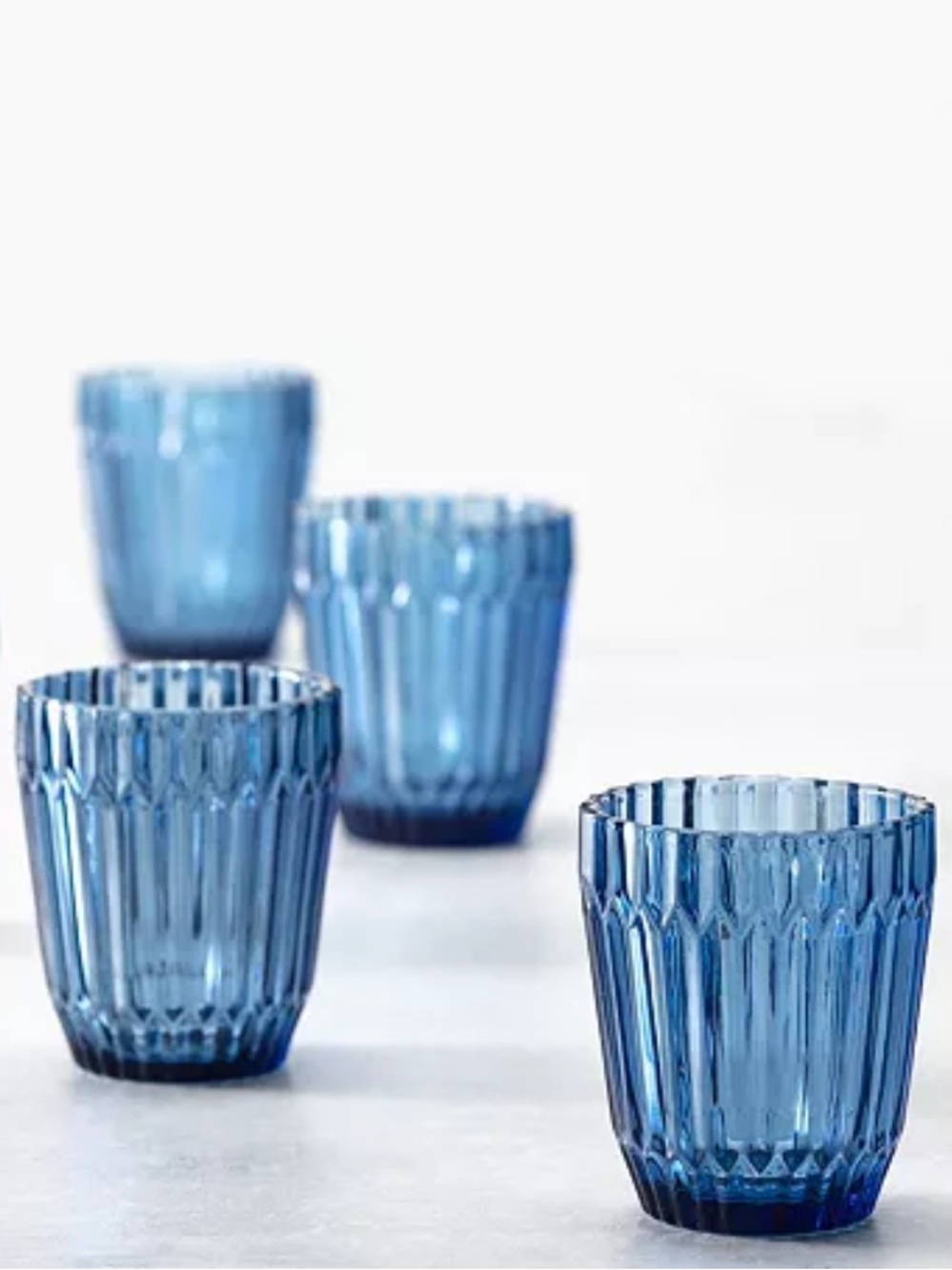 New! Crate&Barrel Amalfi Blue Faceted Double Old-Fashioned Glass Set of 4